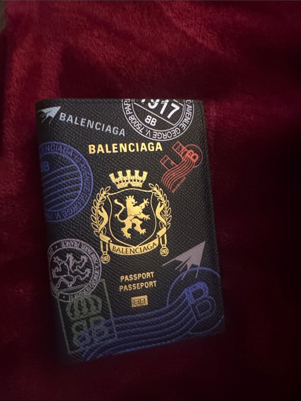 Balenciaga Black Multicolor Crest Passport Cover